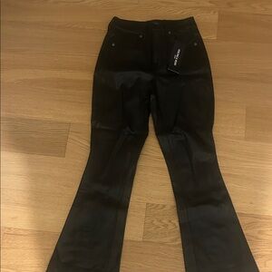 Veronica Beard Black Faux Leather Flared Pants